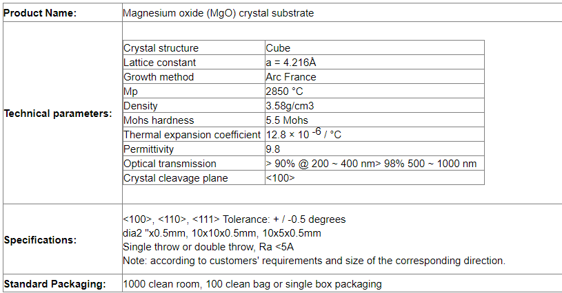 High quality factory price 10x10x0.5 MMT superconducting thin single crystal substrate MgO crystal substrate